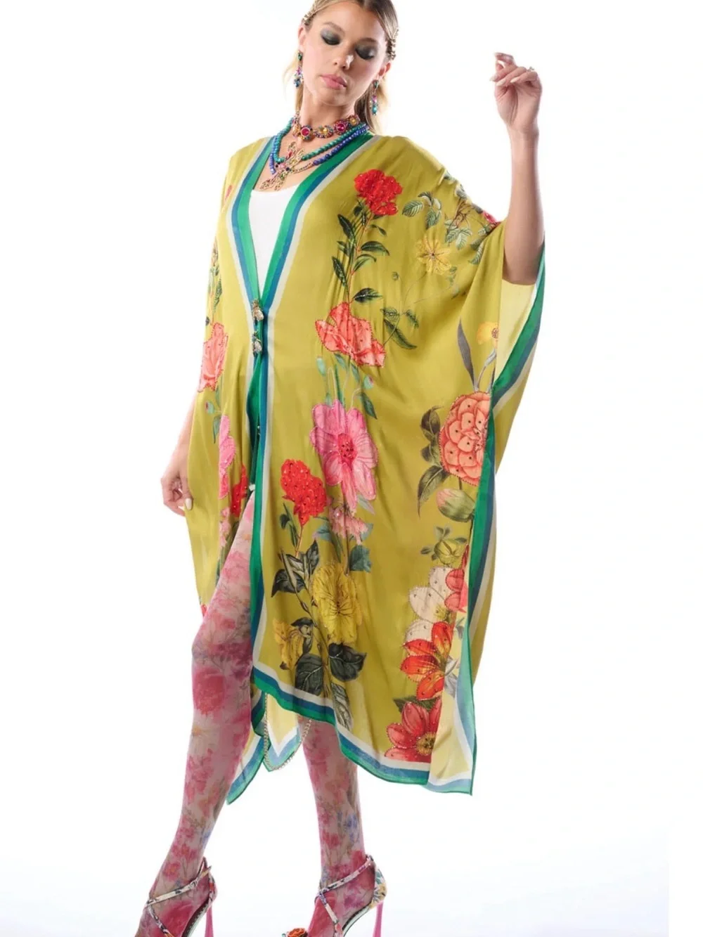 French Riviera Hand-Beaded Kimono by Aratta, NWT